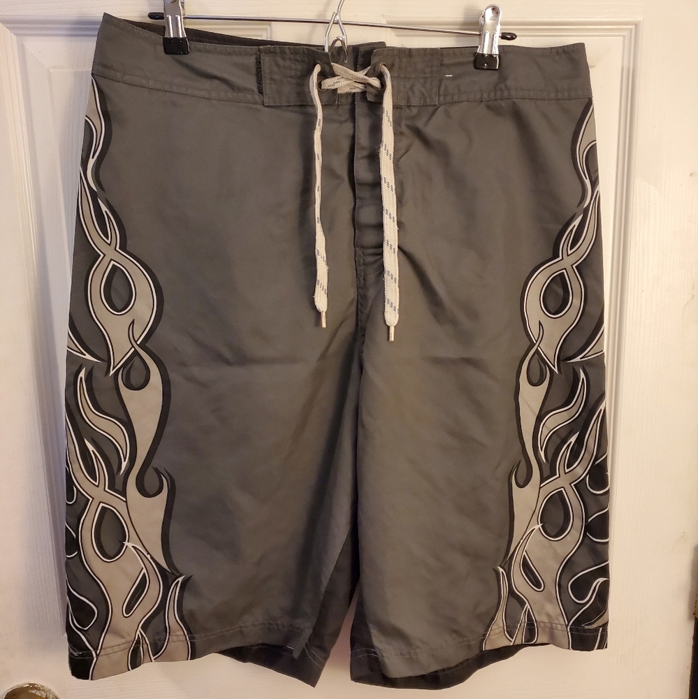 Old Navy board shorts black flames L